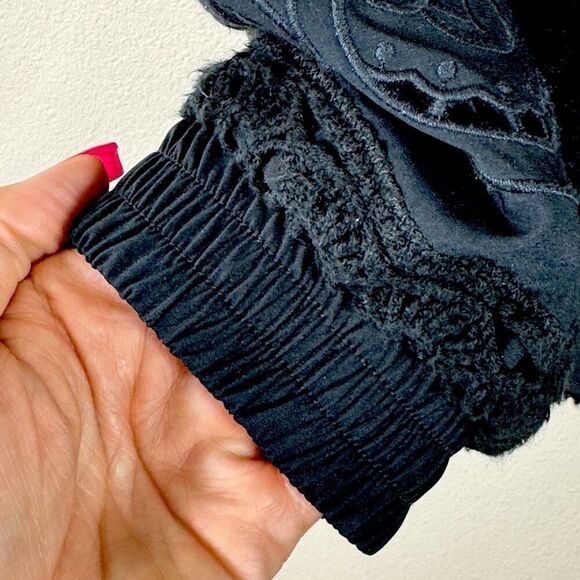 Free People FP Movement Black Care Seaside Fleece Crochet & Embroidered Pullover - Picture 6 of 14